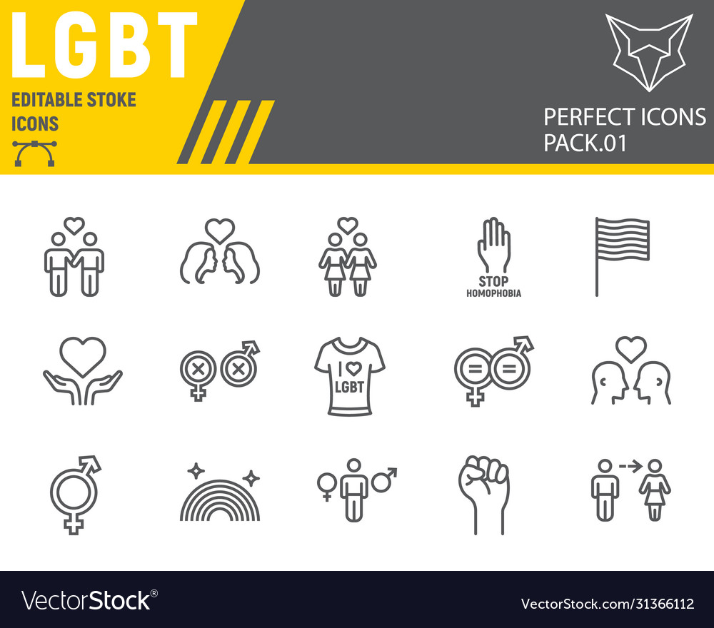 Lgbt line icon set lgbtq symbols collection