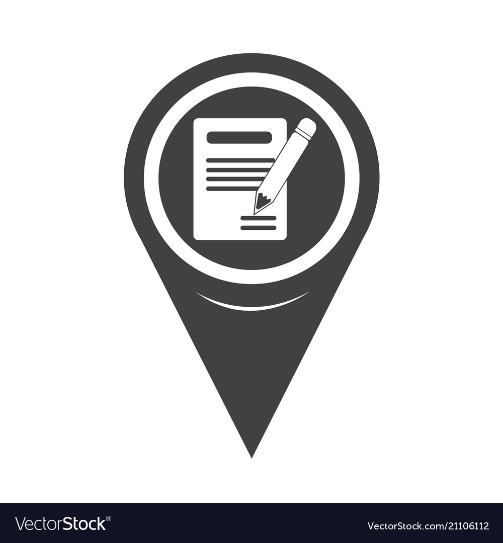 Map pointer pencil icon and notebook