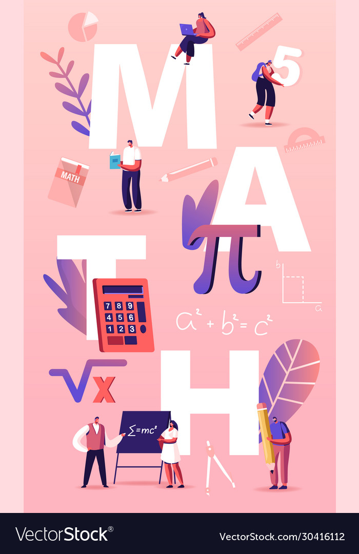 Math science concept tiny students characters in Vector Image