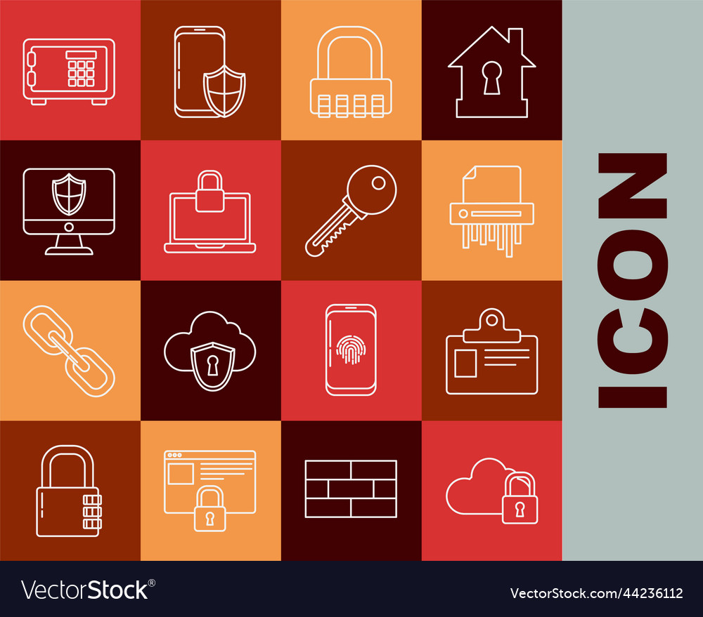 Set line cloud computing lock identification vector image Set line cloud computing lock identification