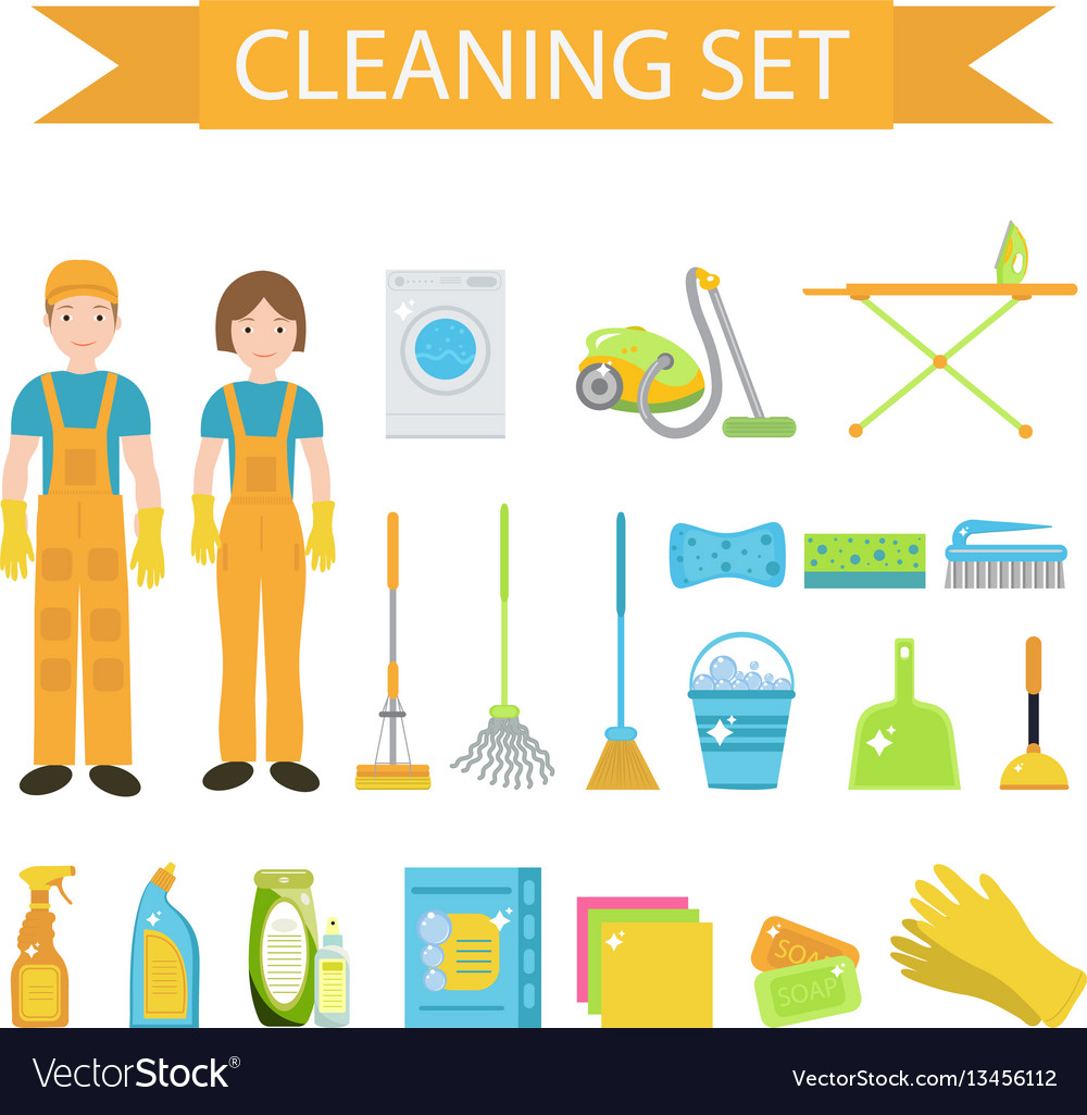 set of icons for cleaning tools house cleaning vector image house for cleaning