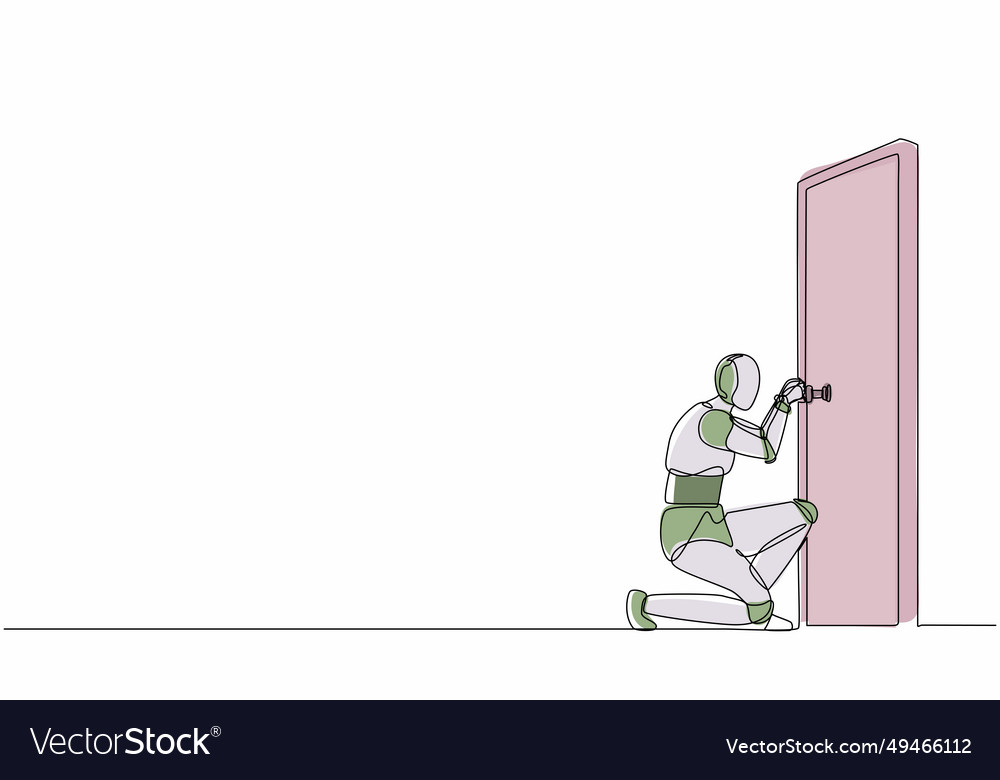 Single continuous line drawing robots prying vector image Single continuous line drawing robots prying