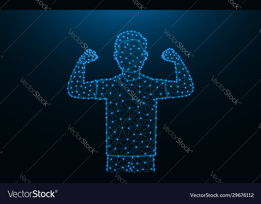 Strong man made from points and lines on dark