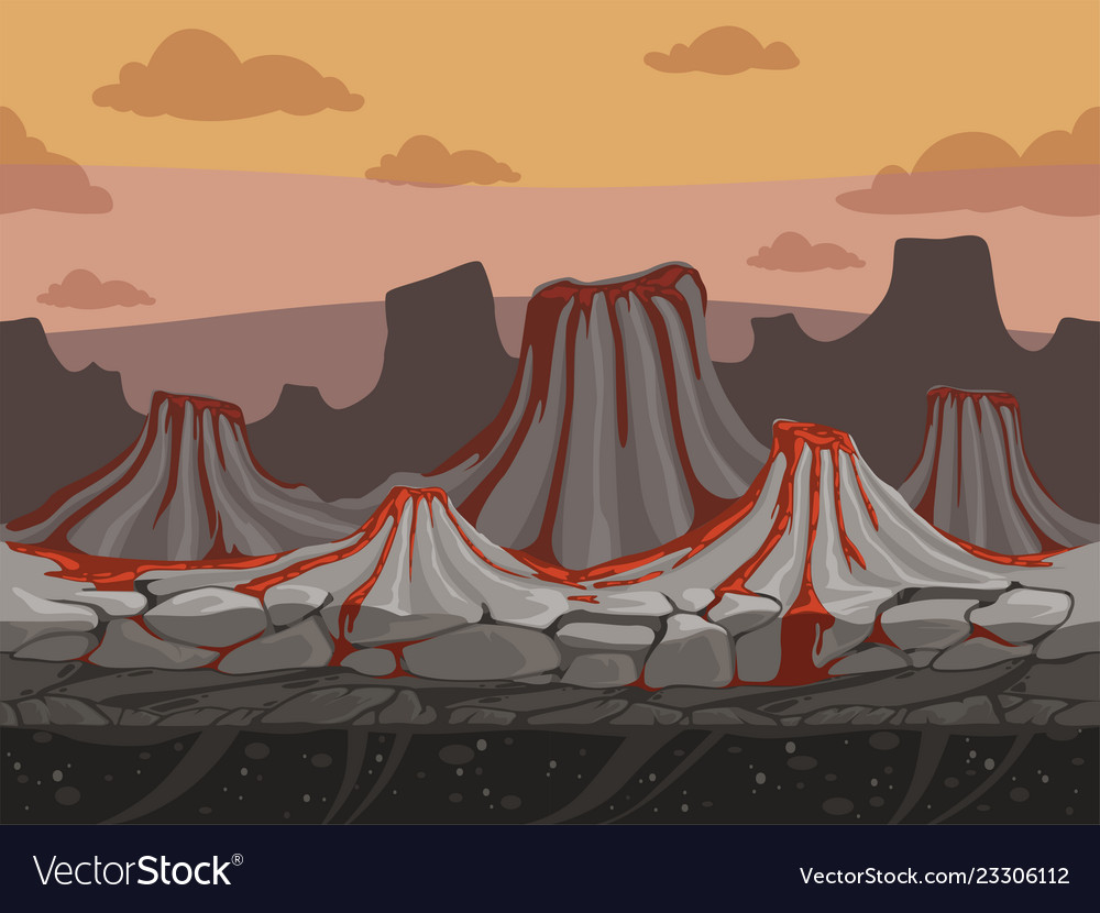 Volcanoes Seamless Game Background Rockie Ground Vector Image