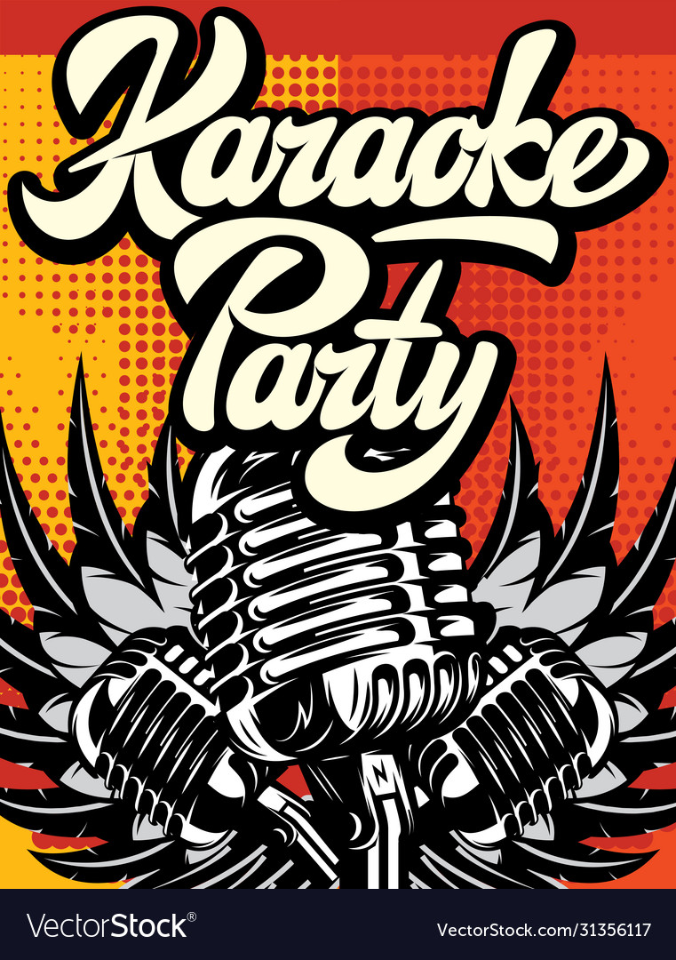 Advertising poster for karaoke party color Vector Image