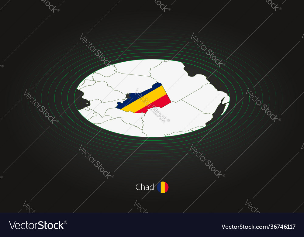 Chad map in dark color oval with neighboring
