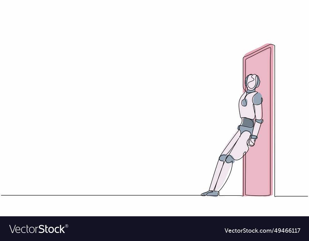 Continuous one line drawing robots standing vector image Continuous one line drawing robots standing