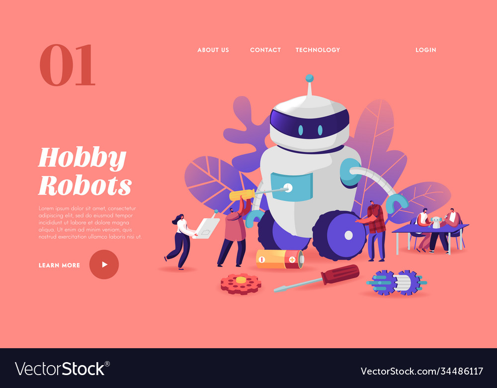 Cyborg creating process robotics hobby landing vector image Cyborg creating process robotics hobby landing