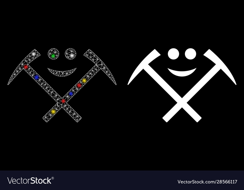 Flare mesh network happy mining hammers icon vector image Flare mesh network happy mining hammers icon
