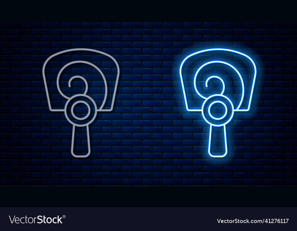 Glowing neon line korean hand fan icon isolated