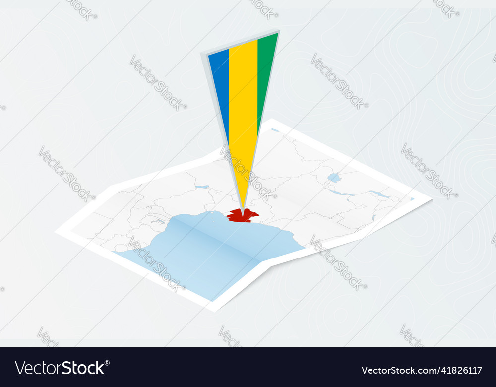 Isometric paper map of gabon with triangular flag