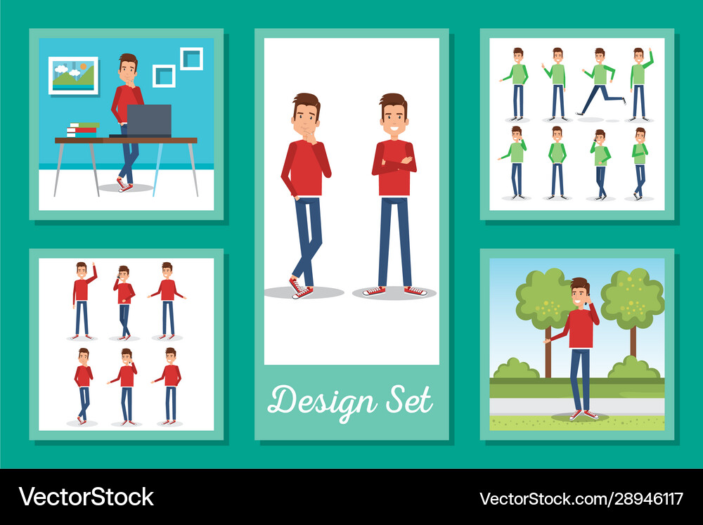 Men avatars frames set design Royalty Free Vector Image