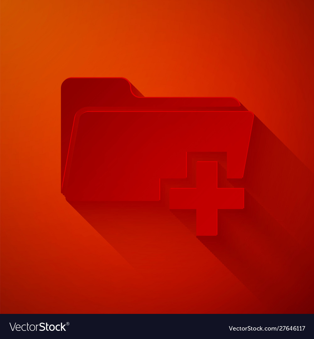 Paper cut add new folder icon isolated on red
