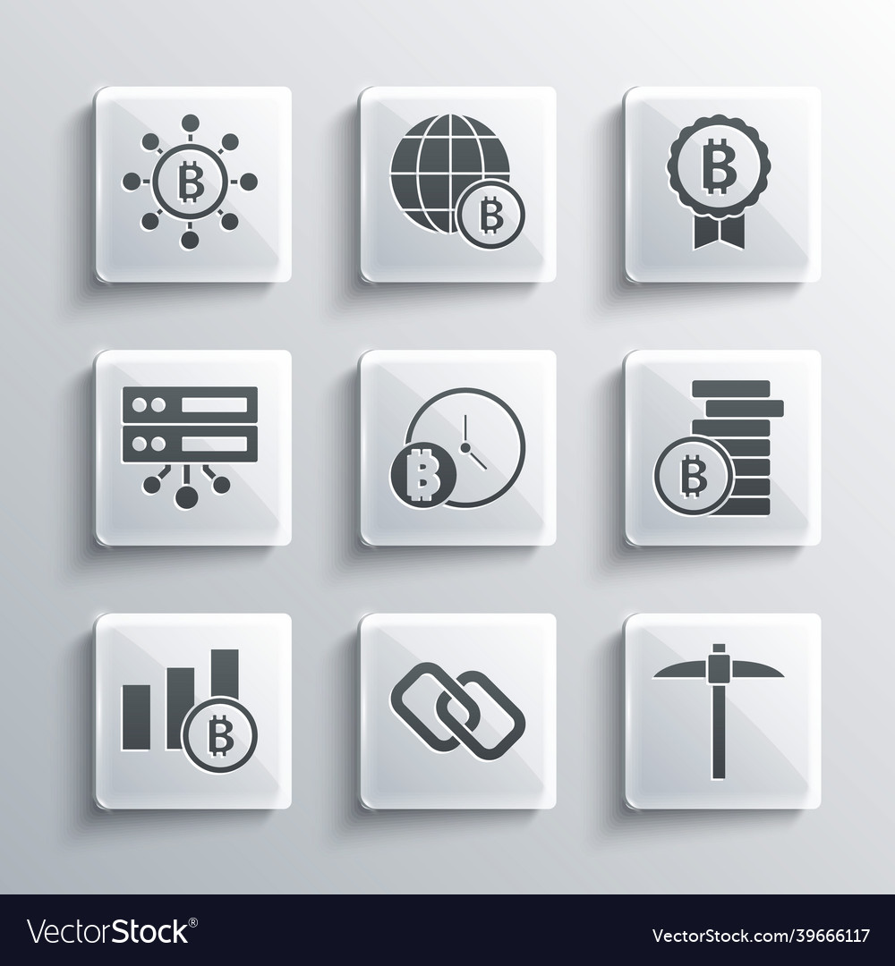 Set chain link pickaxe bitcoin with clock pie Vector Image Set chain link pickaxe bitcoin with clock pie