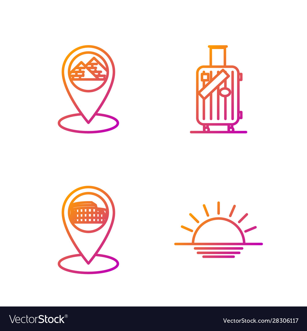 Set line sunset map pointer with coliseum in rome vector image Set line sunset map pointer with coliseum in rome