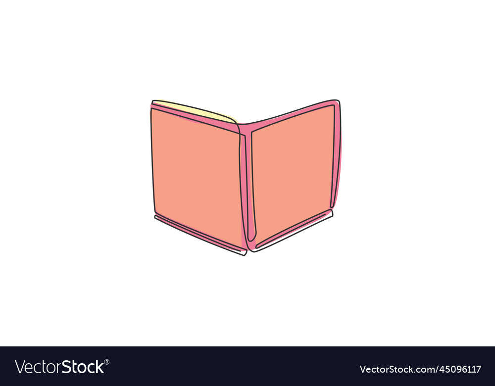 Single continuous line drawing of open textbook