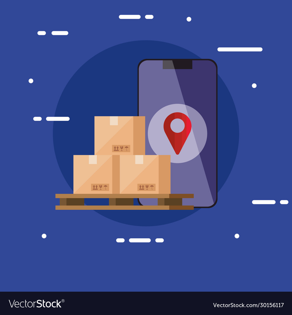 Smartphone with app logistic service boxes Vector Image Smartphone with app logistic service boxes
