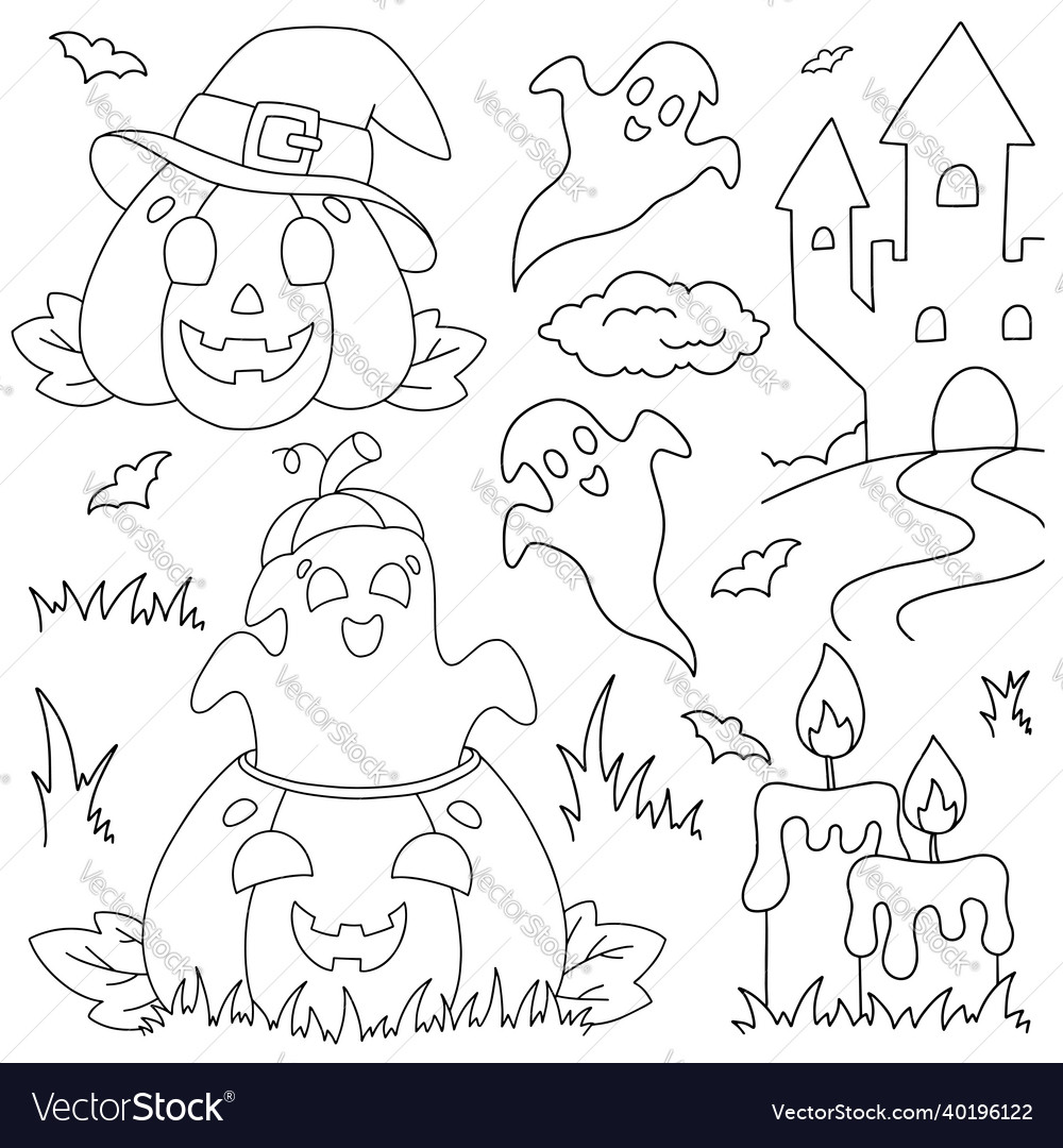 A set of laughing pumpkins and ghosts coloring