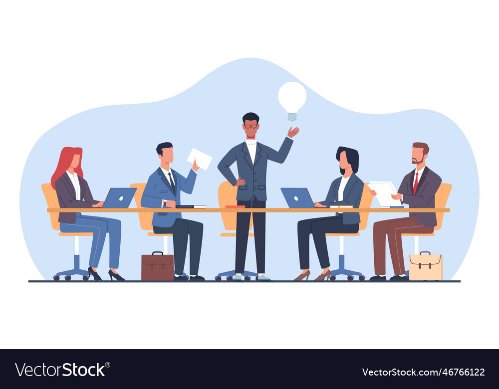 Business Meeting At Large Table In Office Vector Image Business Meeting At Large Table In Office Vector Image