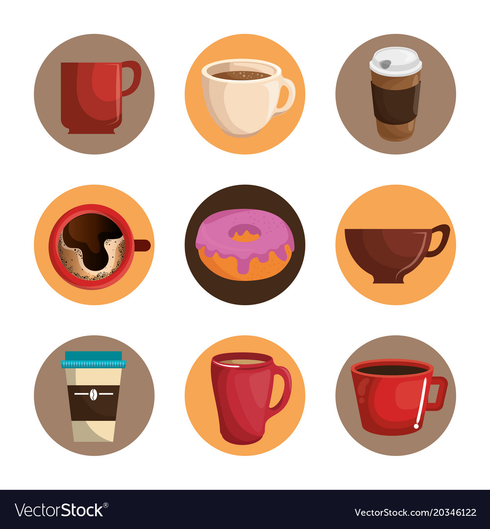 Coffee and donuts set icons Royalty Free Vector Image