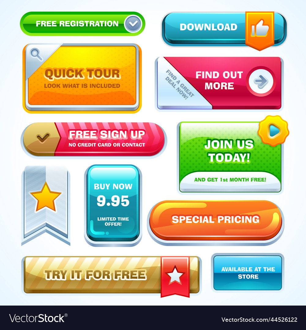 Colorful set of buttons for website or app