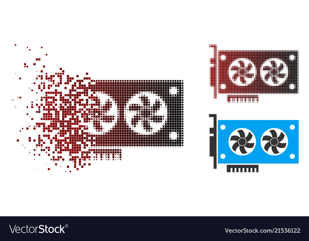 Dissolved pixel halftone dual gpu videocard icon vector image Dissolved pixel halftone dual gpu videocard icon