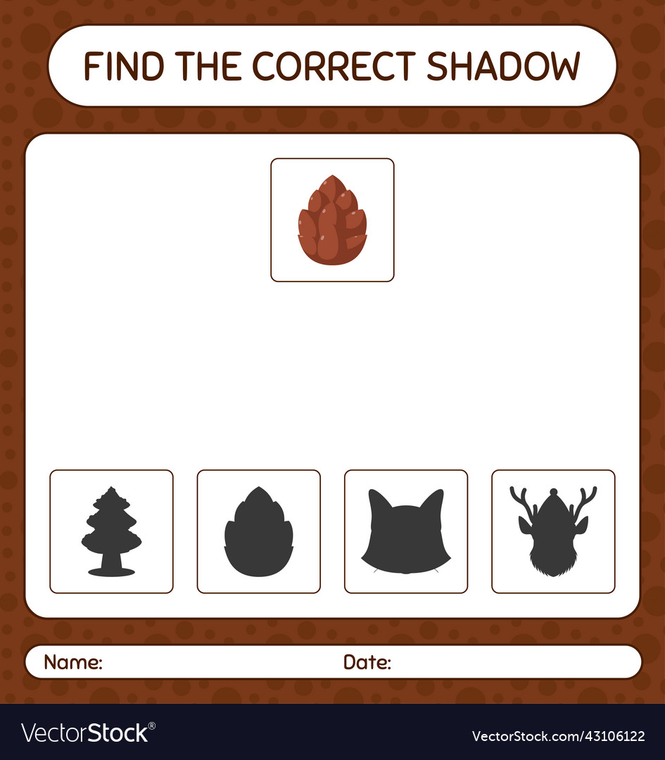 Find the correct shadows game with pine cone vector image Find the correct shadows game with pine cone