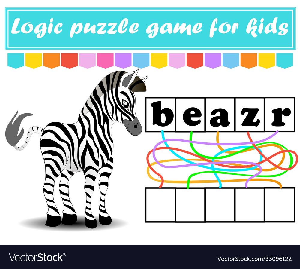 Logic puzzle game learning words for kids find vector image Logic puzzle game learning words for kids find