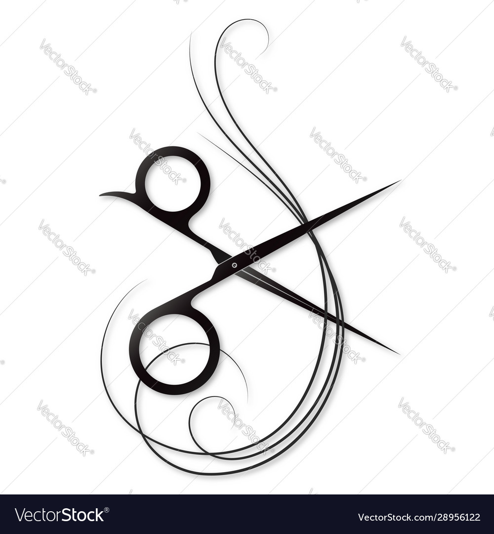 Scissors with curls hair silhouette for business Vector Image