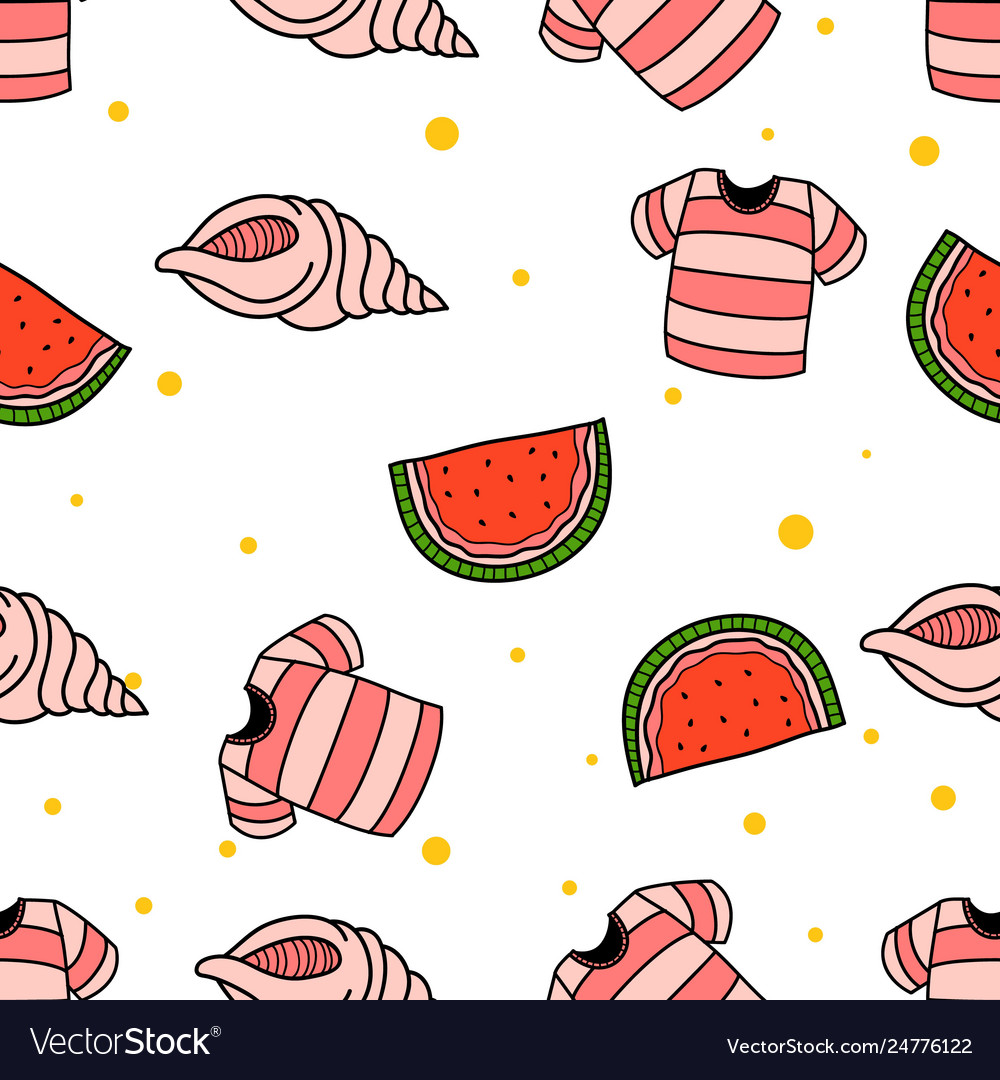 Seamless pattern beach sea shell watermelon Vector Image