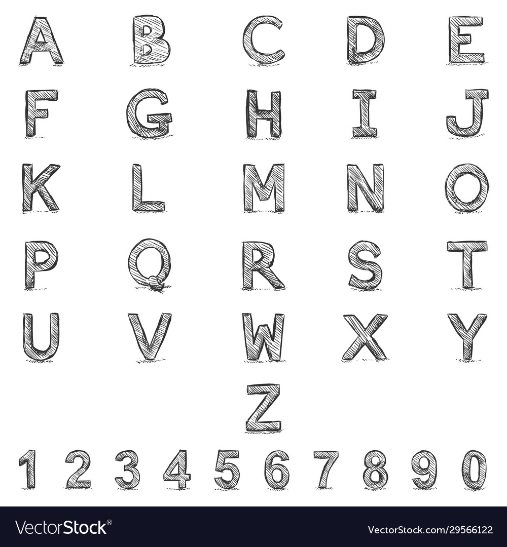 Sketch alphabet with numbers