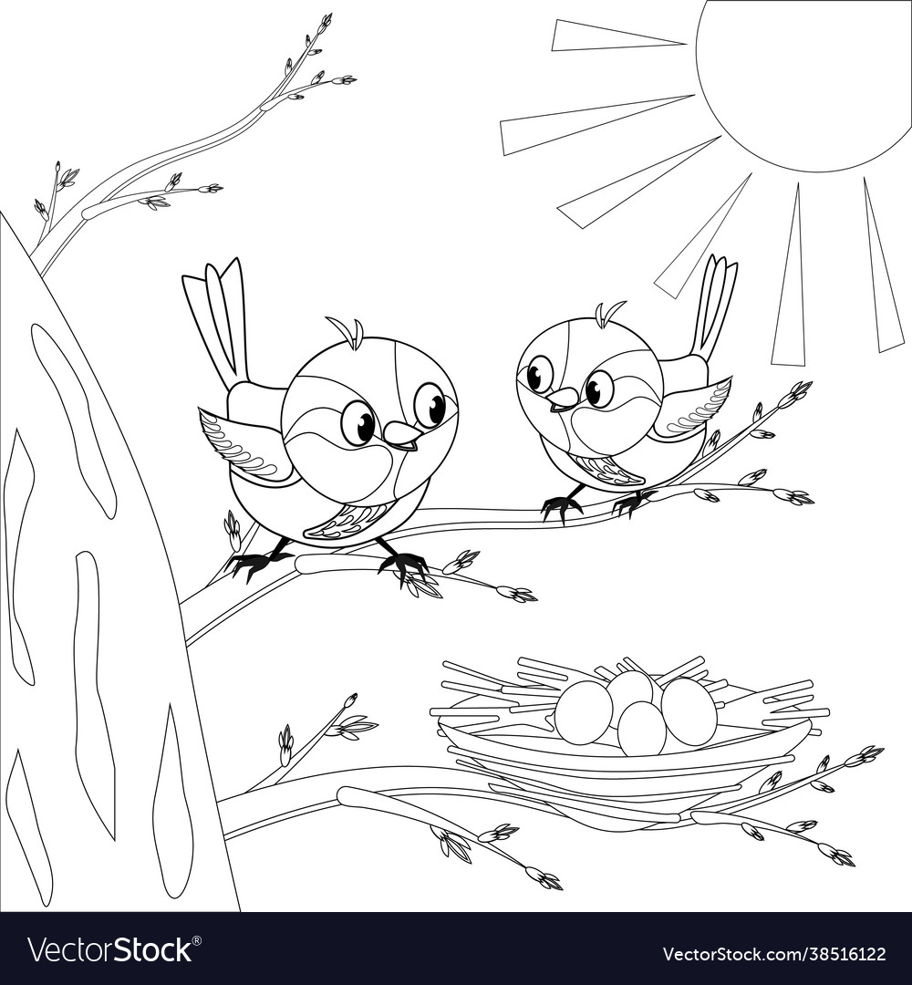 Sparrows in a Nest with Eggs
