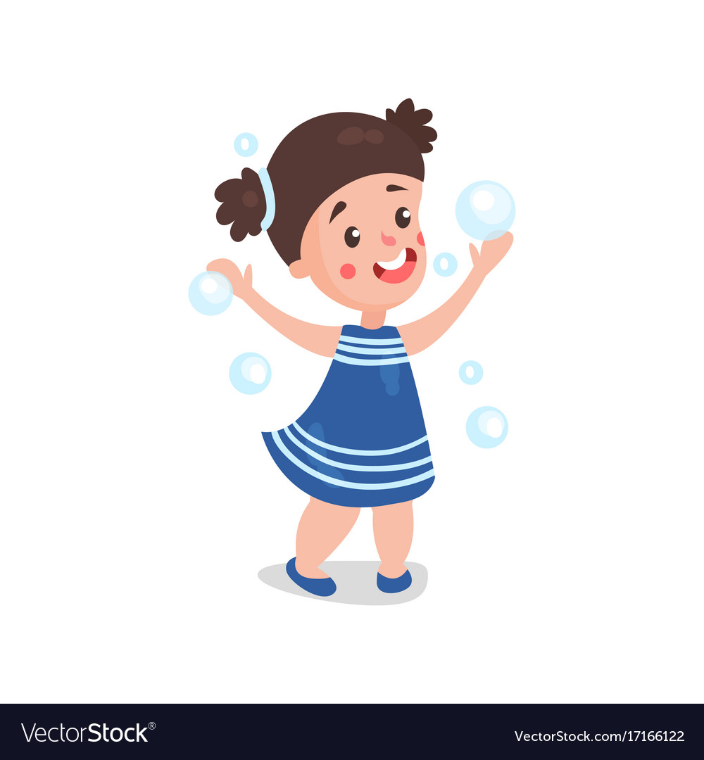 Sweet cartoon brunette little girl playing Vector Image