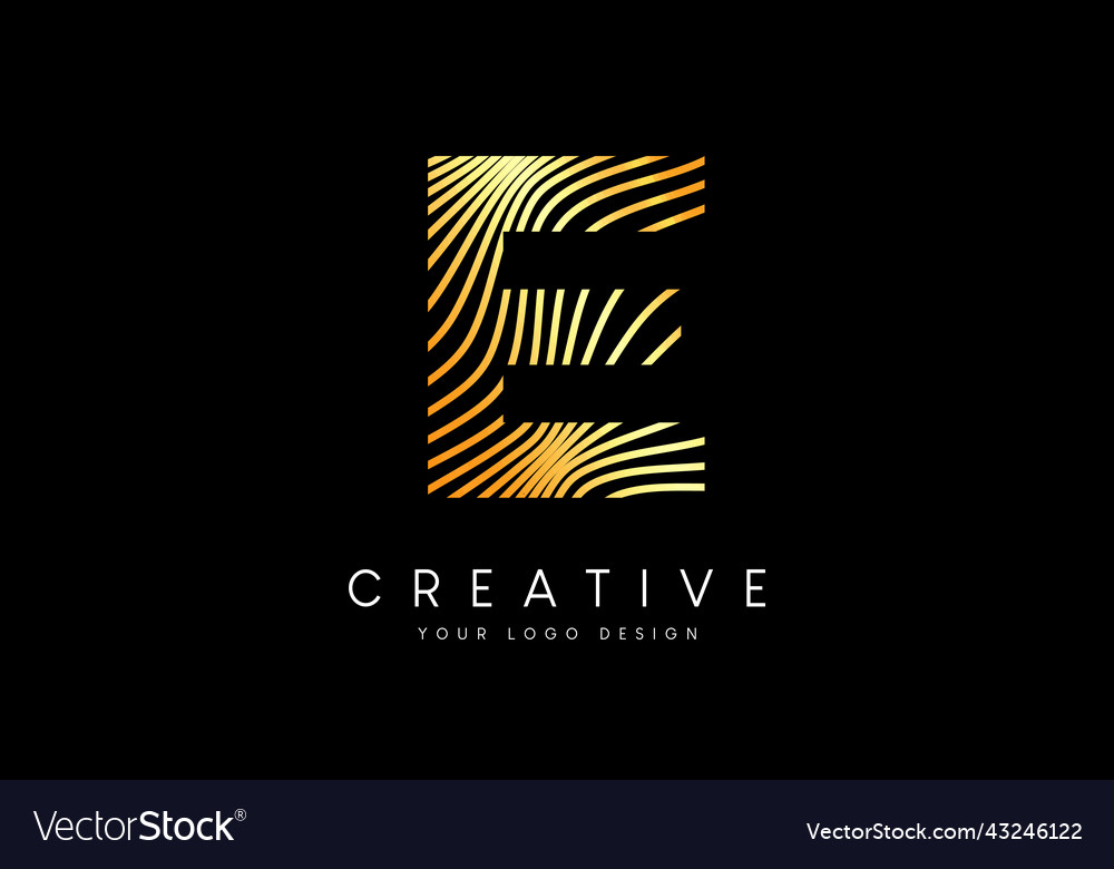 Warp Zebra Lines Letter E Logo Design With Golden Vector Image