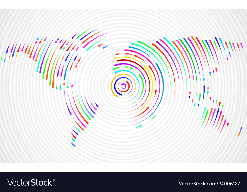Abstract world map of colorful radial lines