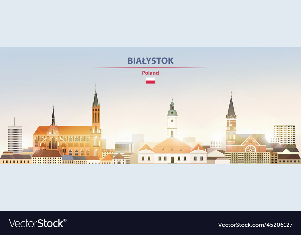 Bialystok cityscape on sunrise sky background