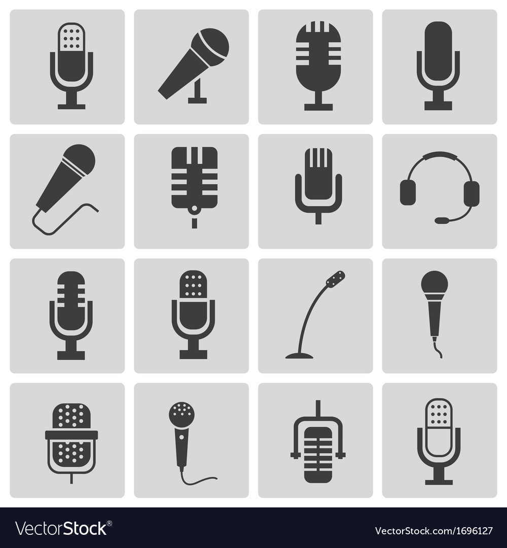 Black microphone icons set Royalty Free Vector Image