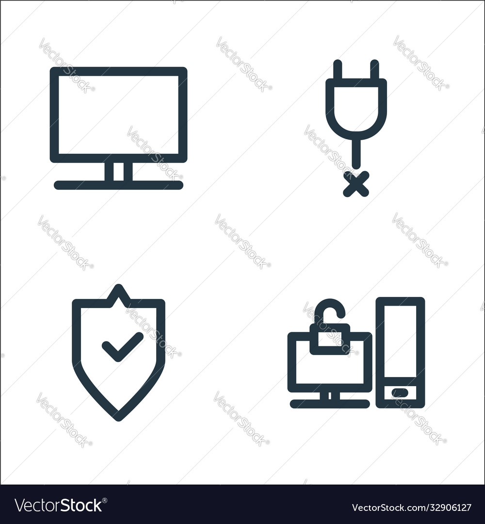Computer hardware line icons linear set quality