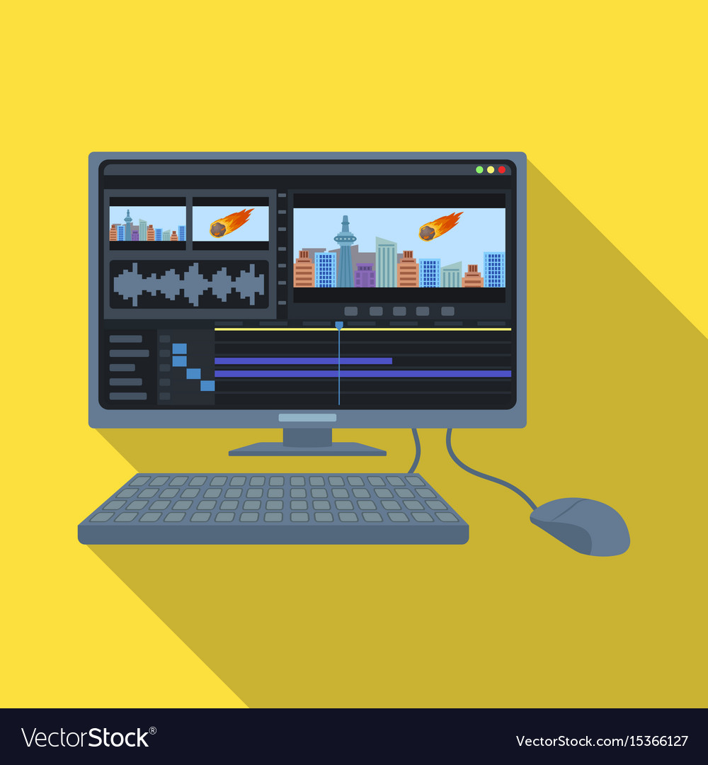 Computer with keyboardmaking movie single icon