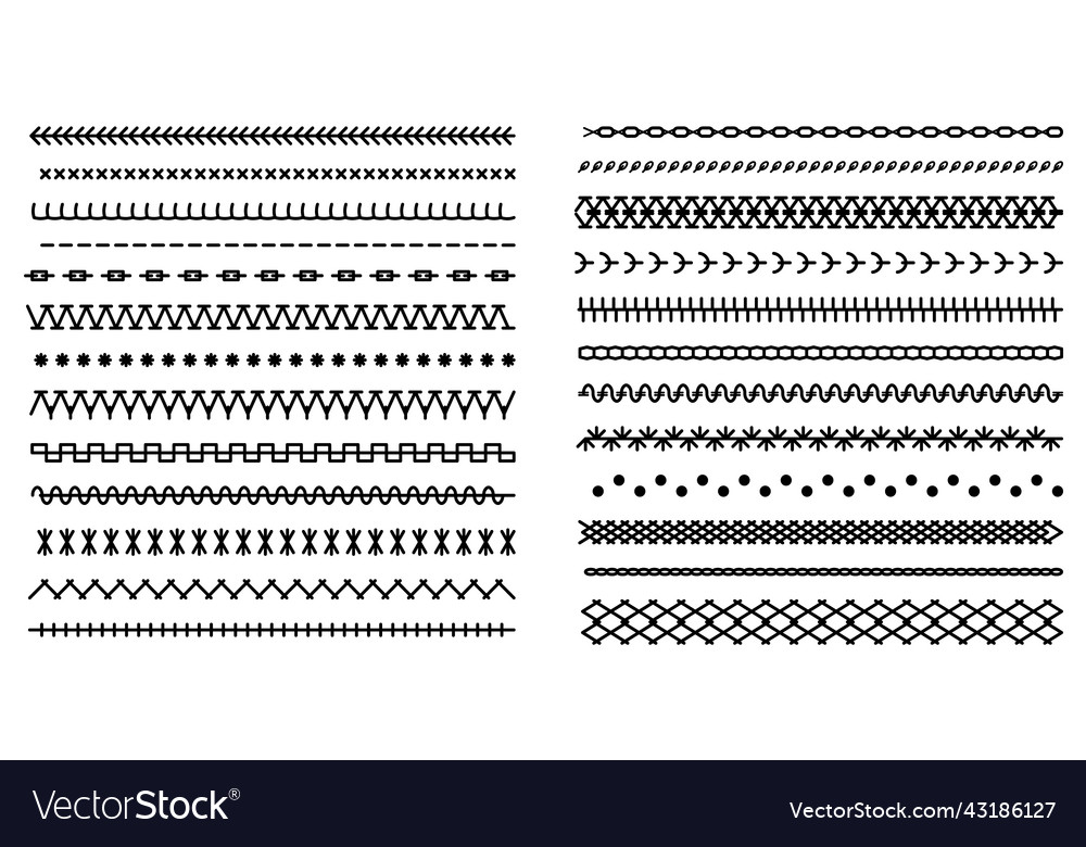 Different types of machine stitch brush pattern vector image Different types of machine stitch brush pattern