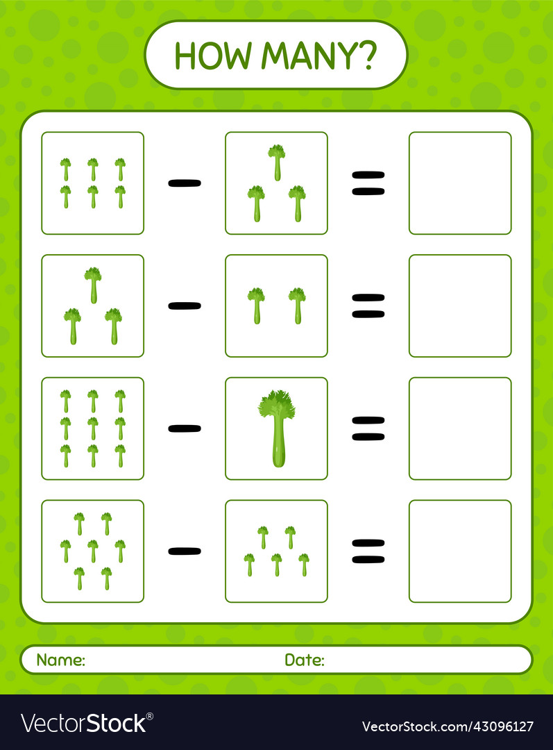 How many counting game with celery worksheet vector image How many counting game with celery worksheet