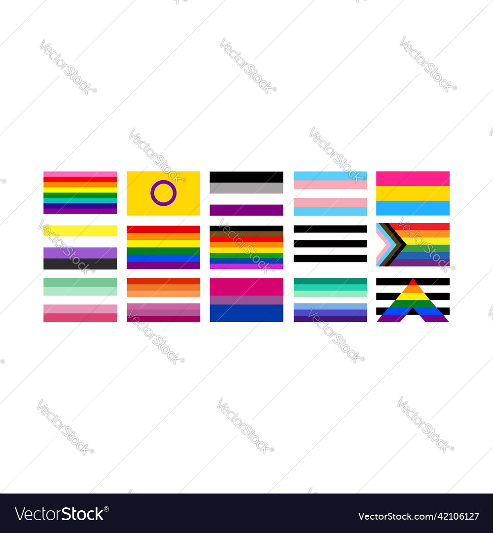 Lgbtq flags collection on white Royalty Free Vector Image