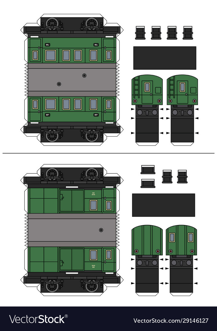 Paper model two retro green wagons