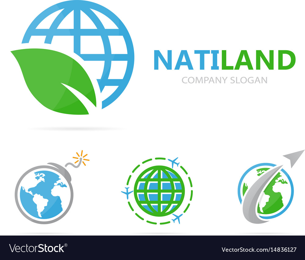 Planet and leaf logo combination world