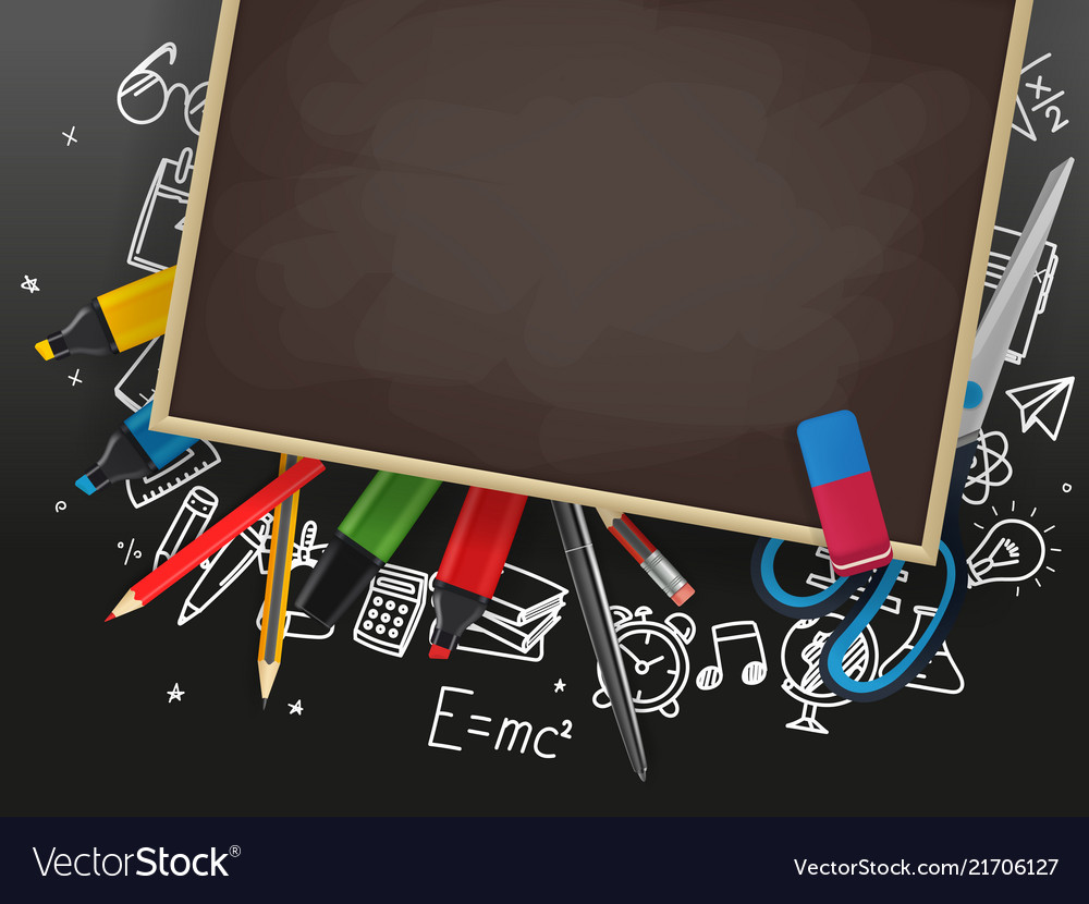 School chalkboard with different education stuff Vector Image