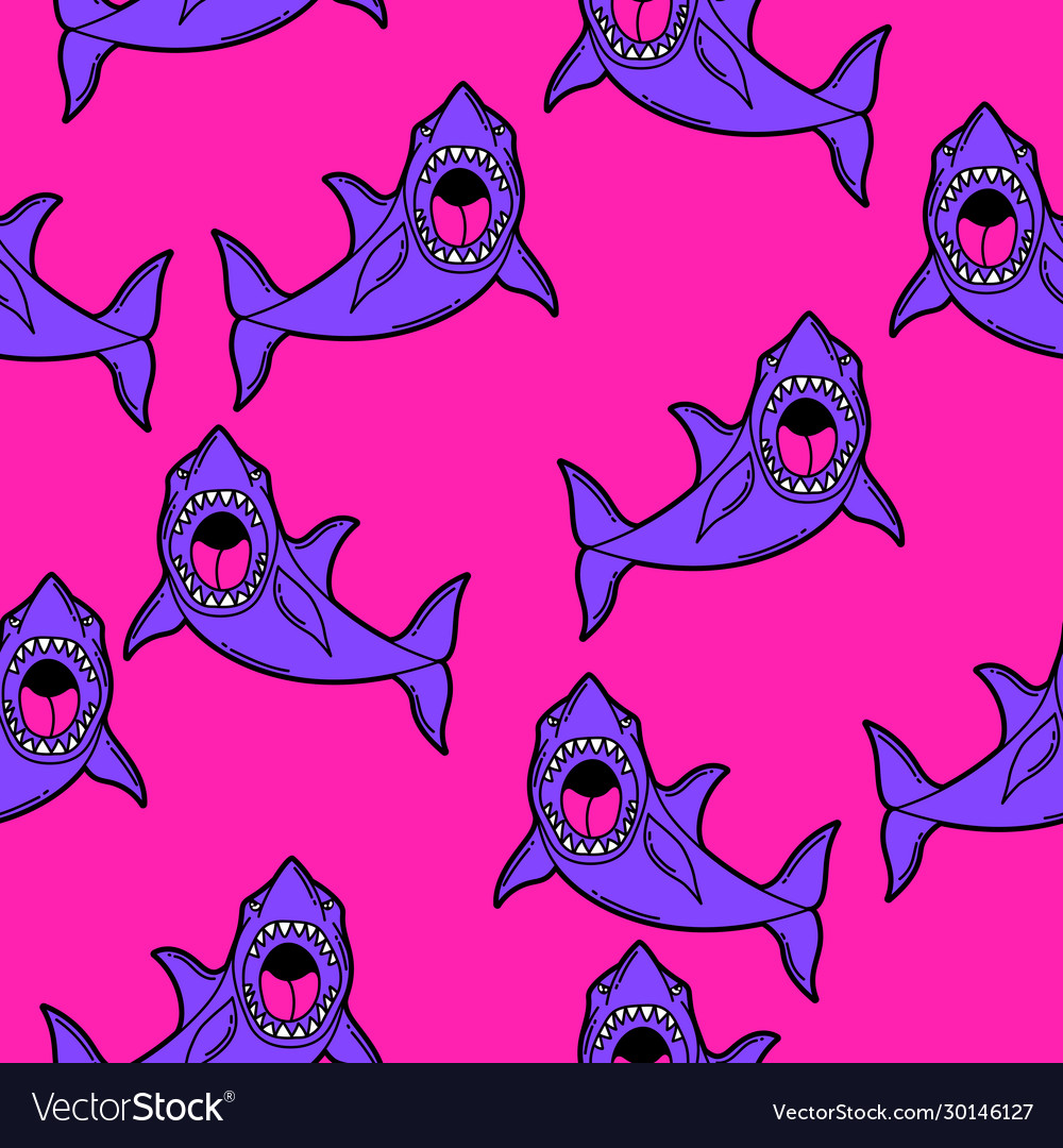 Seamless pattern with cartoon sharks urban