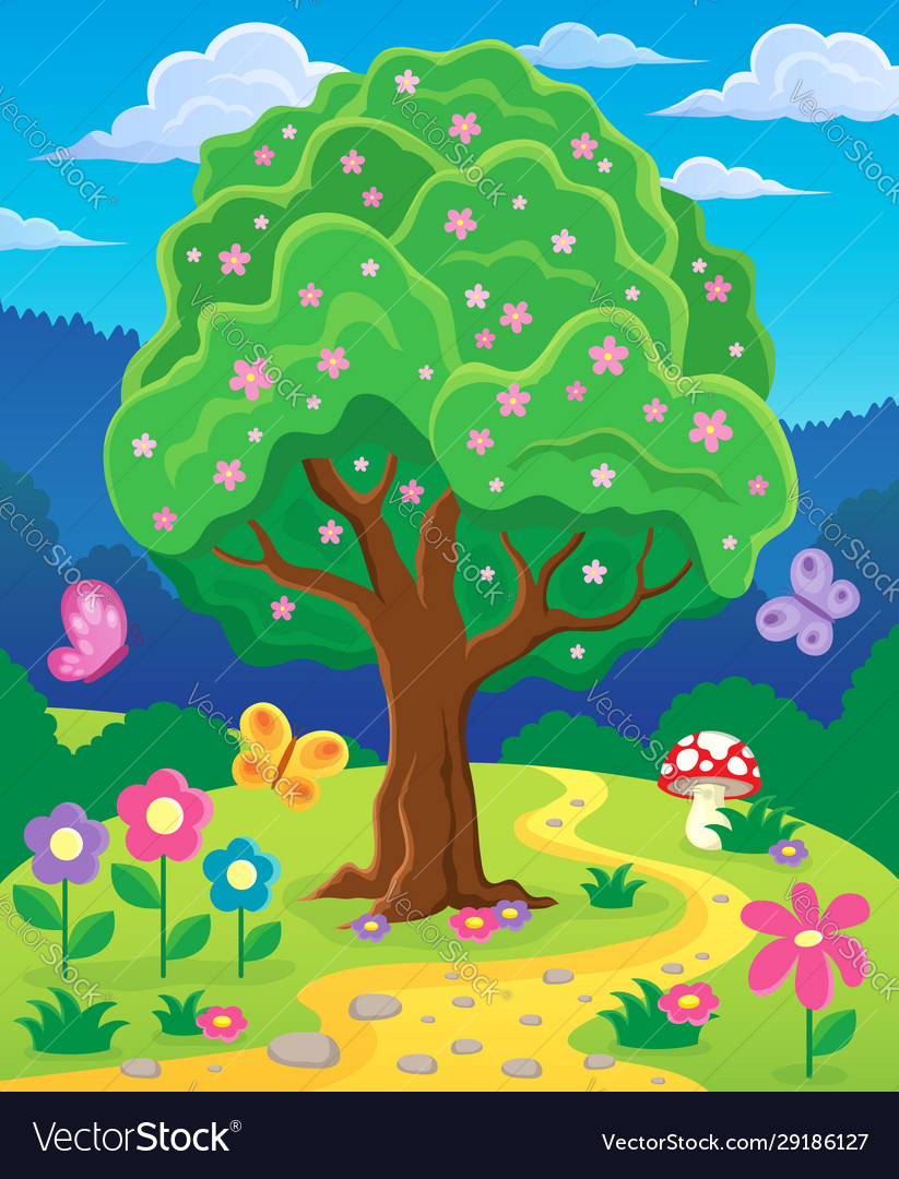 Springtime tree topic image 3 Vector Image Springtime tree topic image 3