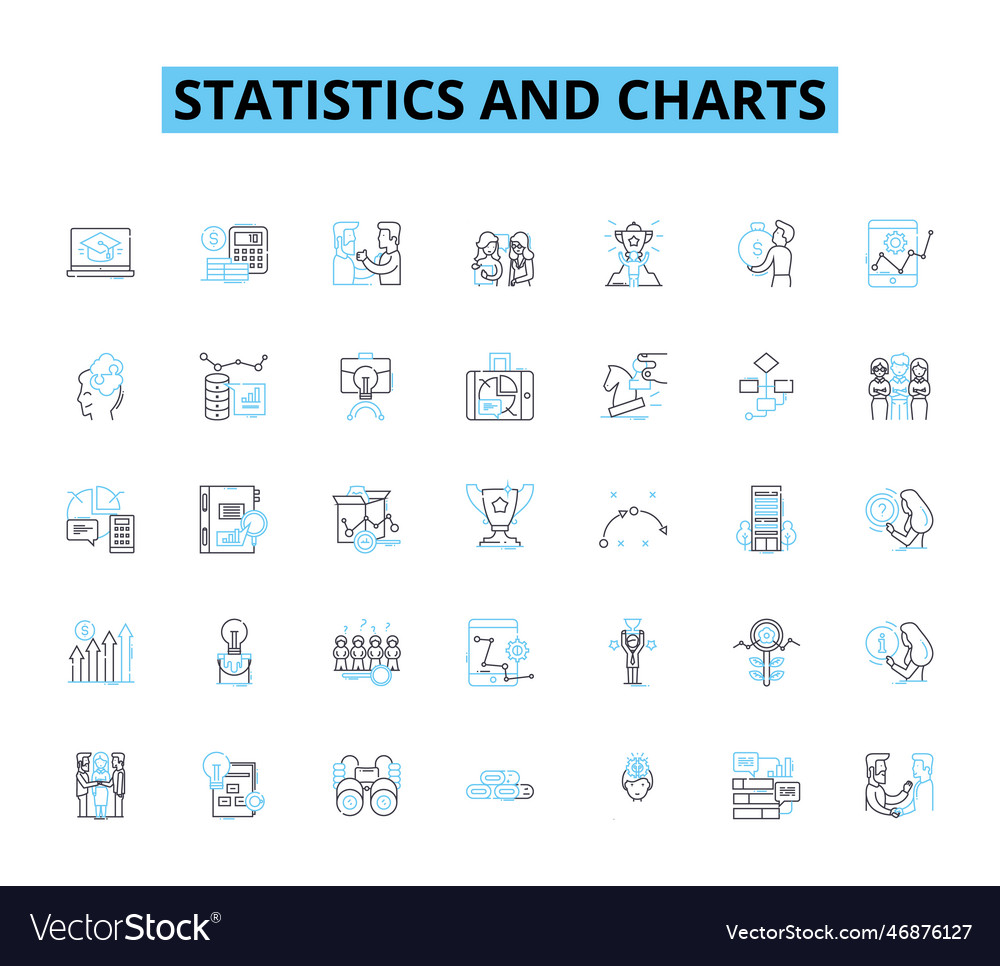 Statistics and charts linear icons set data
