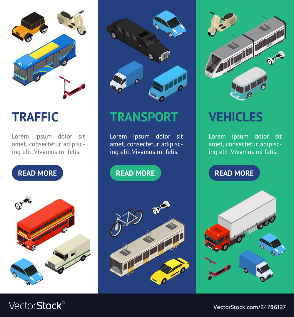 Transport Car 3d Banner Vecrtical Set Isometric Vector Image