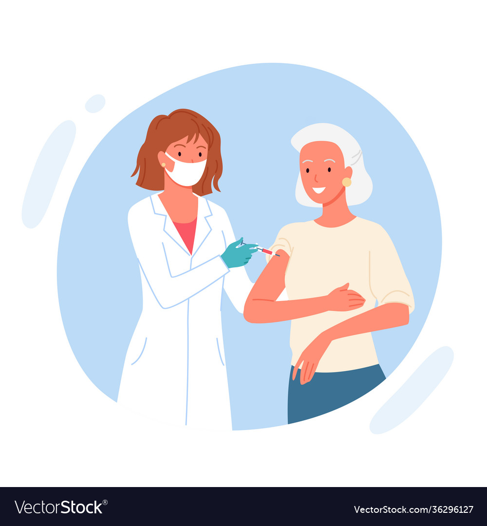 Vaccine elderly patient cute doctor injecting